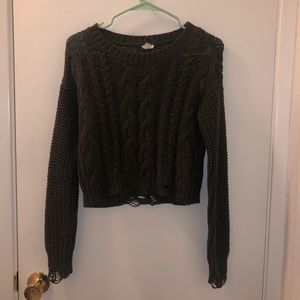 Garage green distressed crop top sweater